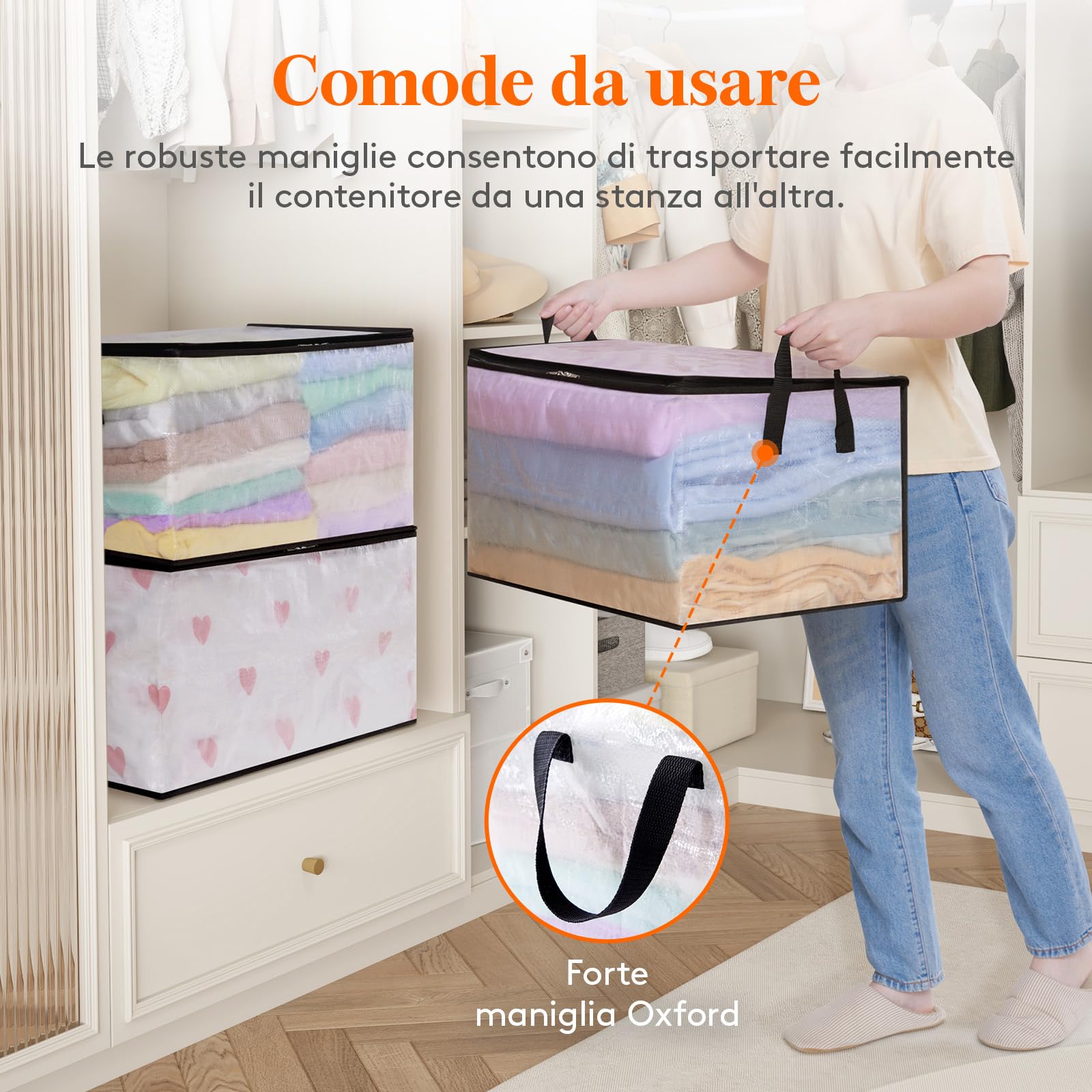 Lifewit 6 Pezzi Scatole per Armadio Trasparente 60L, Organizzatore Armadio Pieghevole con Manici, Scatole per Vestiti en PP, Scatoloni Trasloco, Organizer Armadio per Vestiti, Coperte, Piumoni