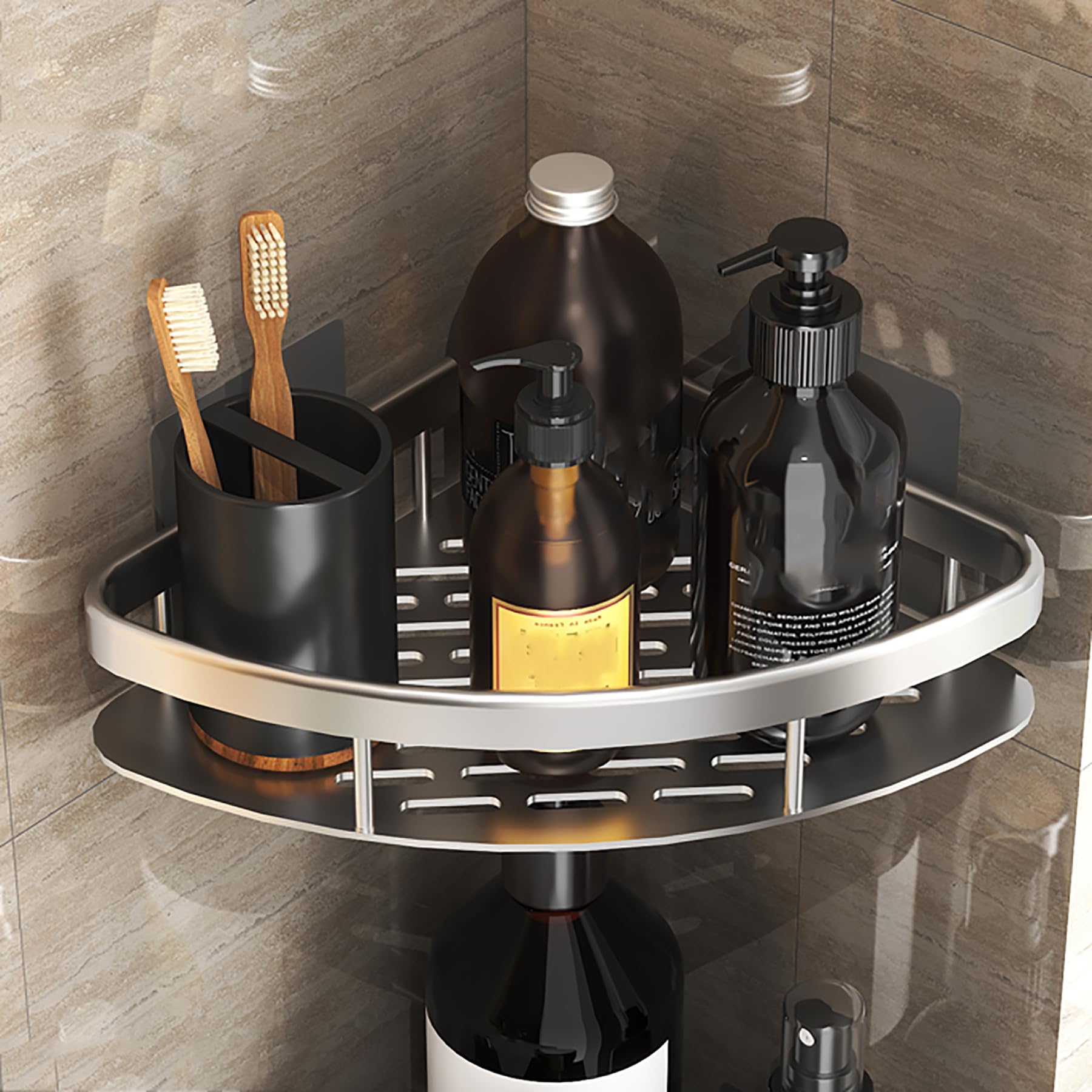 SRURLLUG Shower Caddy Bathroom Shelves Corner Shower Caddy Wall Mounted Stainless Steel Organizer No Drilling Shower Storage Rack