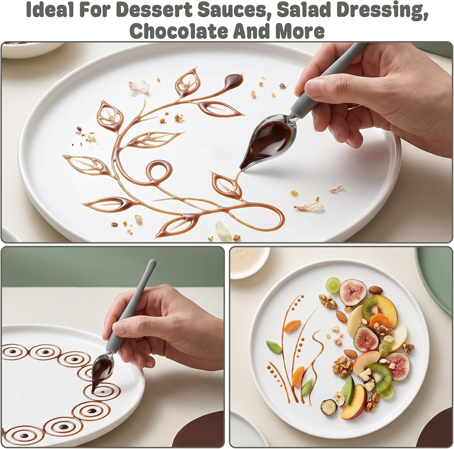 2Pcs Precision Drizzle Spoon Set, 2 Sizes Chocolate Drizzler Tool