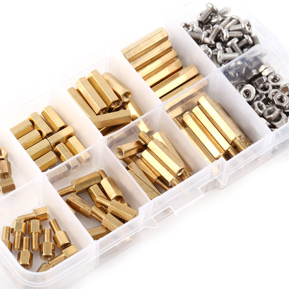 200pcs M3 Messing StandOff Edelstahl Schraube Mutter Set, PCB Hex männlich weiblich Gewinde Spacer Schraube Nuss Sortiment DIY Set für Motherboard(Set A)