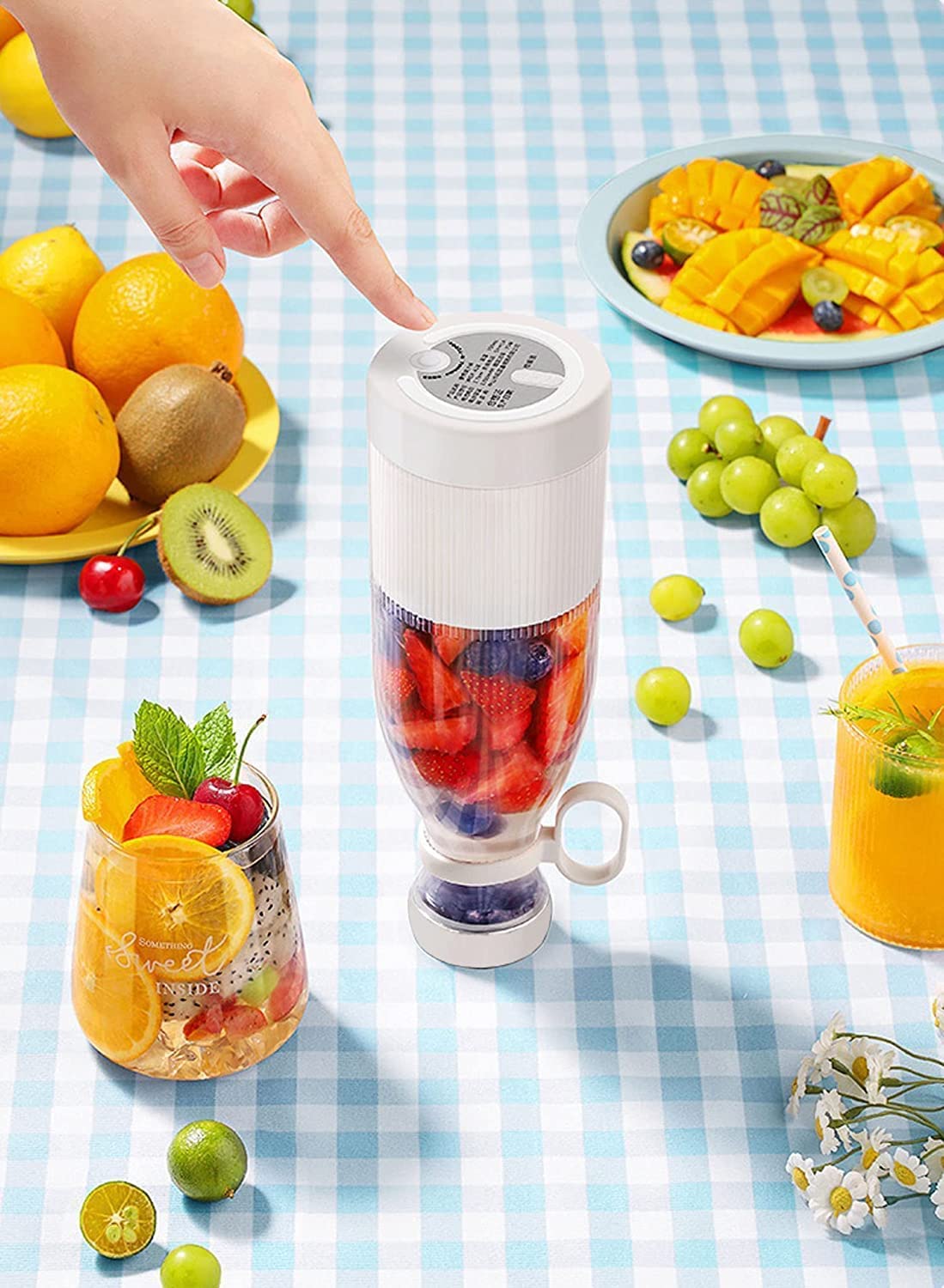 Ritmo Portable Electric Mini Usb Juice Maker, Juice Bottle Blender, Grinder, Mixer, 6 Blades Rechargeable Bottle (White)-picture-18