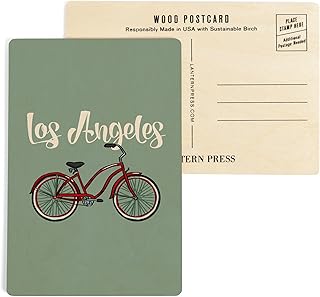 Los Angeles, California, Ride, Beach Cruiser Bike, (4x6 Birch Wood Postcards, 2-Pack Stationary, Rustic Home Wall Decor)