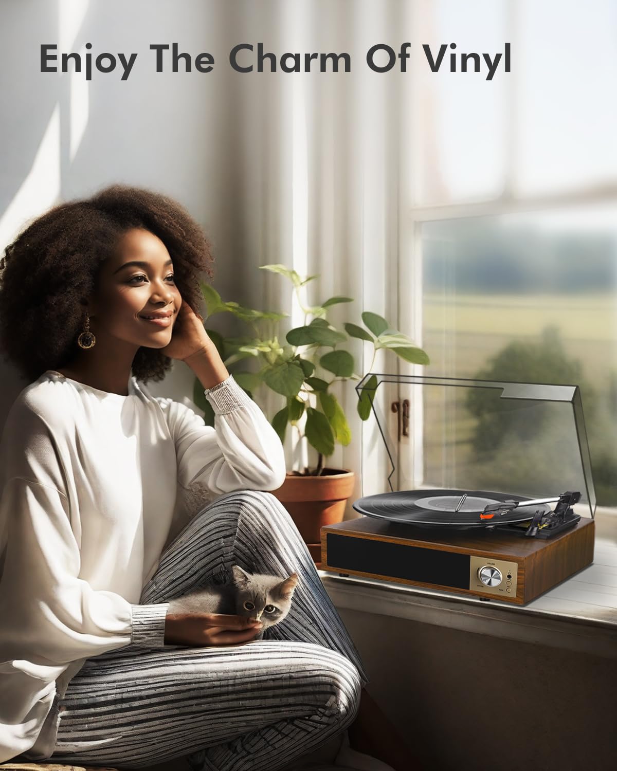 VIFLYKOO Platine Vinyle Bluetooth 5.4, Tourne-Disque avec Haut-Parleurs Stéréo Intégrés, 3 Vitesses (33/45/78 Tours/Min), Lecteur Vinyle Compatible avec RCA, USB et Entrée/Sortie AUX, Brun