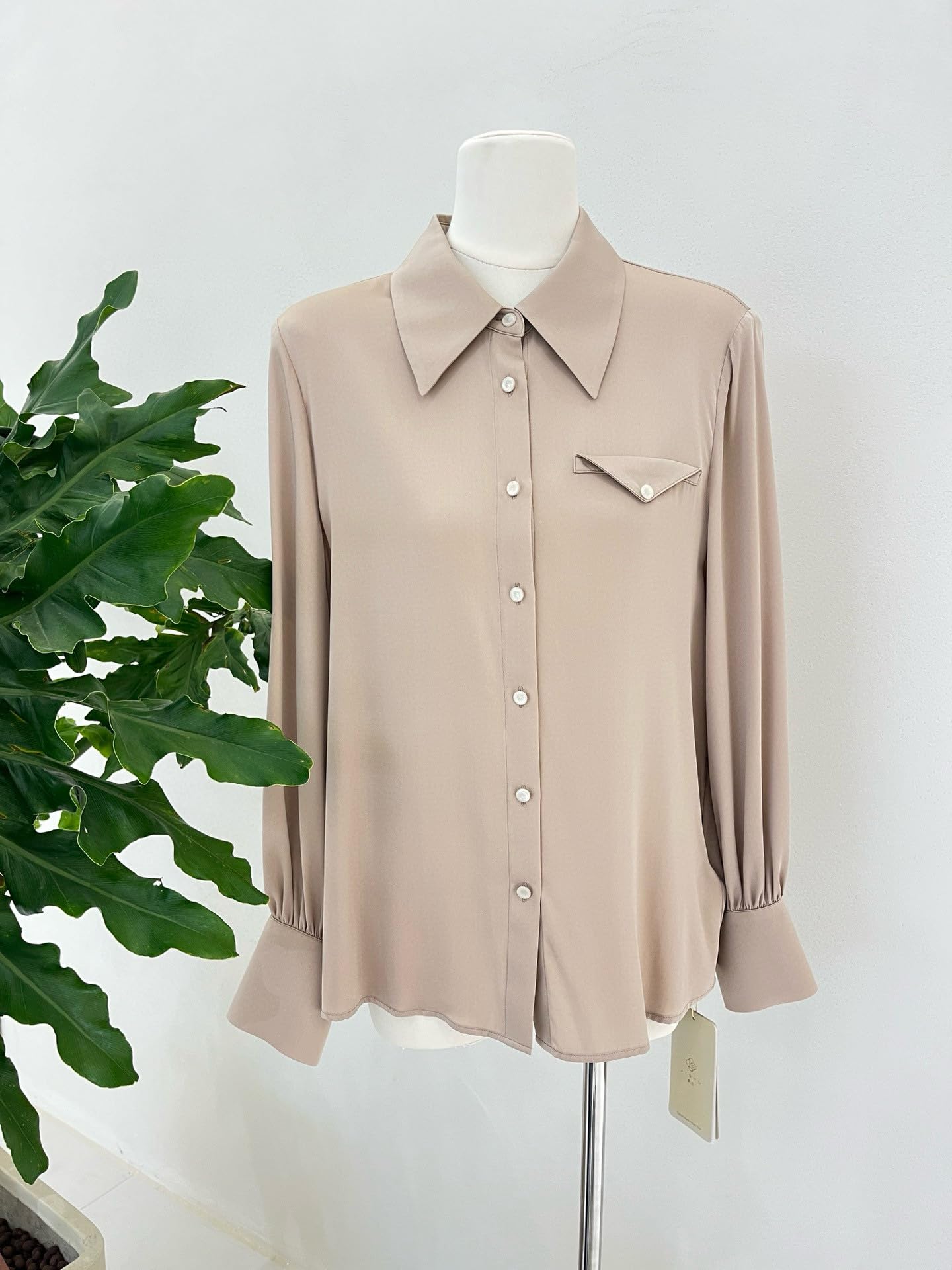 Donna Blusa da Ufficio in Seta Cr锚pe Stretch