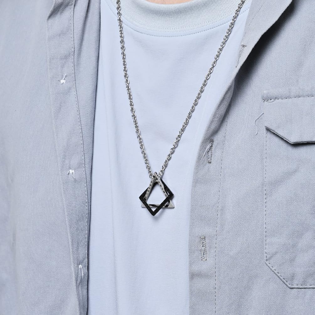 Men Nordic Viking Runes Necklace,Stainless Steel Silver Pendant Necklace Jewelry,60cm Rolo Chain