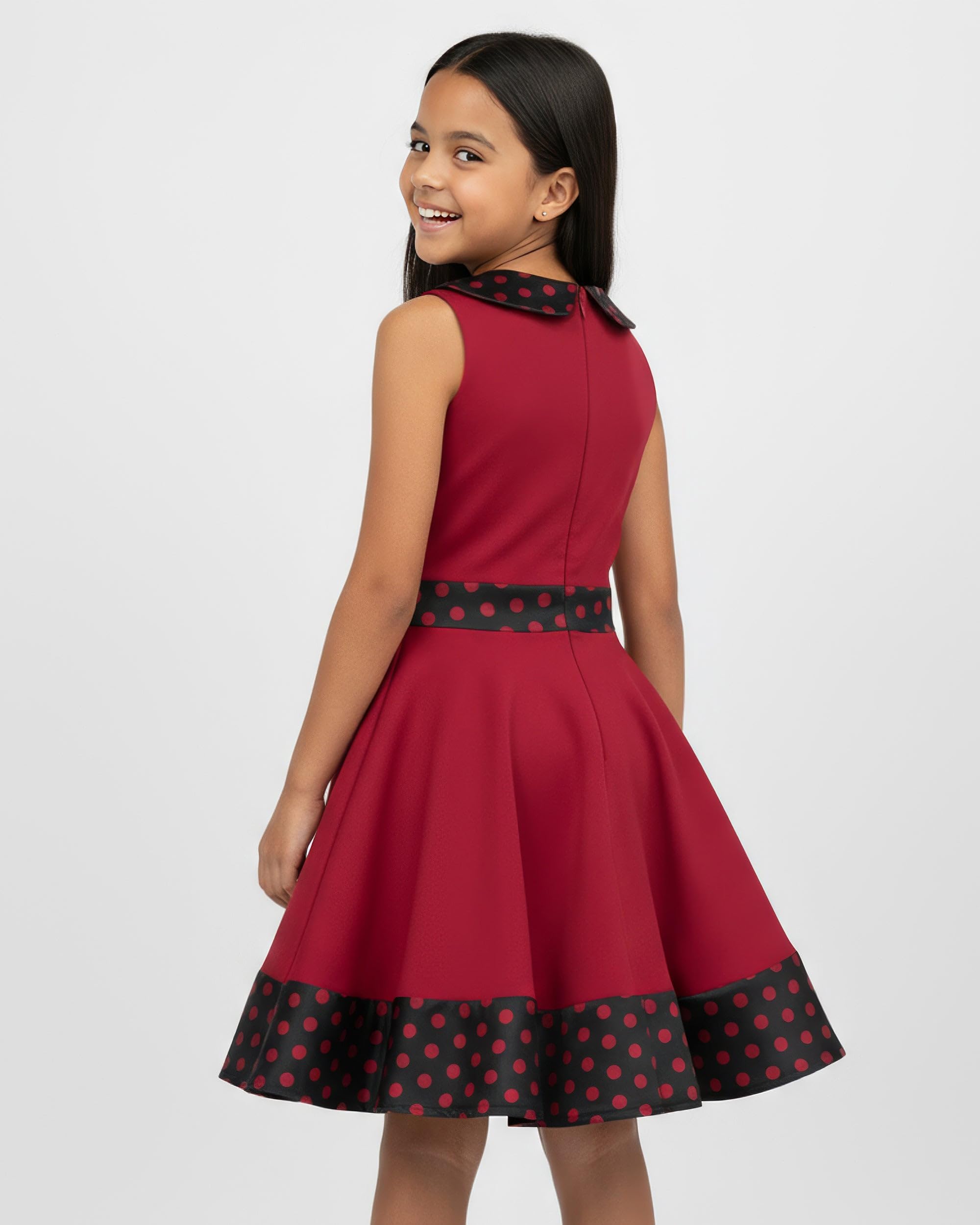 BlackButterfly Mädchen Kleid Zoey Punkte | Tellerrock, Ärmellos, Bubikragen, Kontrastbesatz, Gefüttert, Reißverschluss Hinten, Zum Drehen, 3-14 Jahre