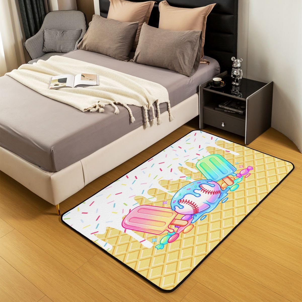 Homewish Dywaniki do lodów 100 x 150 cm do sypialni salonu - baseball Sprots nowoczesny dywan podłogowy biały żółty lody duże dywany nowoczesne modne gry w piłkę nie gubi włosia dywan