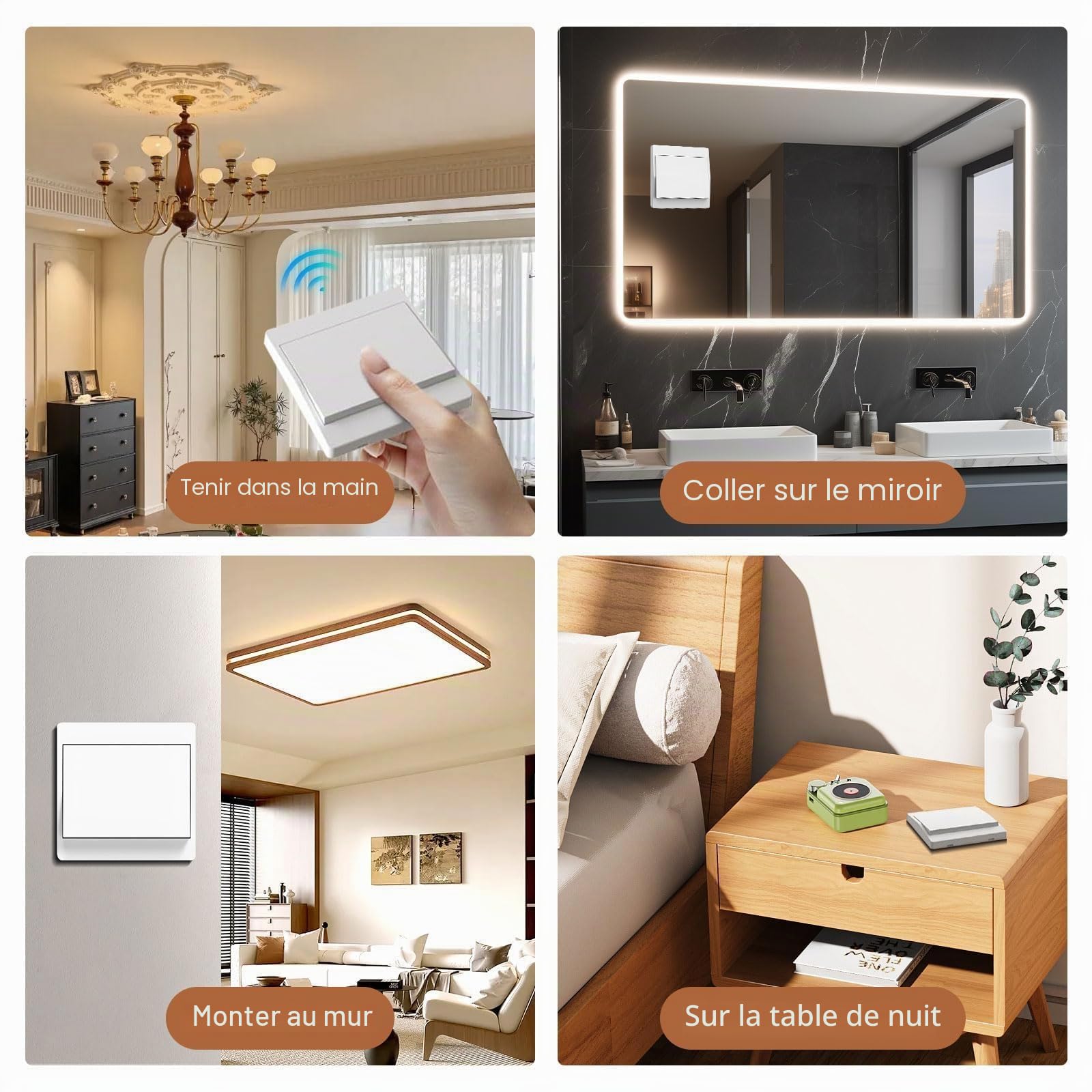 EU Interrupteur Sans Fil 230V, Ensemble D'interrupteurs Autoalimente Va Et Vient Sans Fil – Pas De Piles Nécessaires, Interrupteur Mural Étanche, Contrôlez Votre Lampe À Jusqu'à 200 M À Distance (3V1)