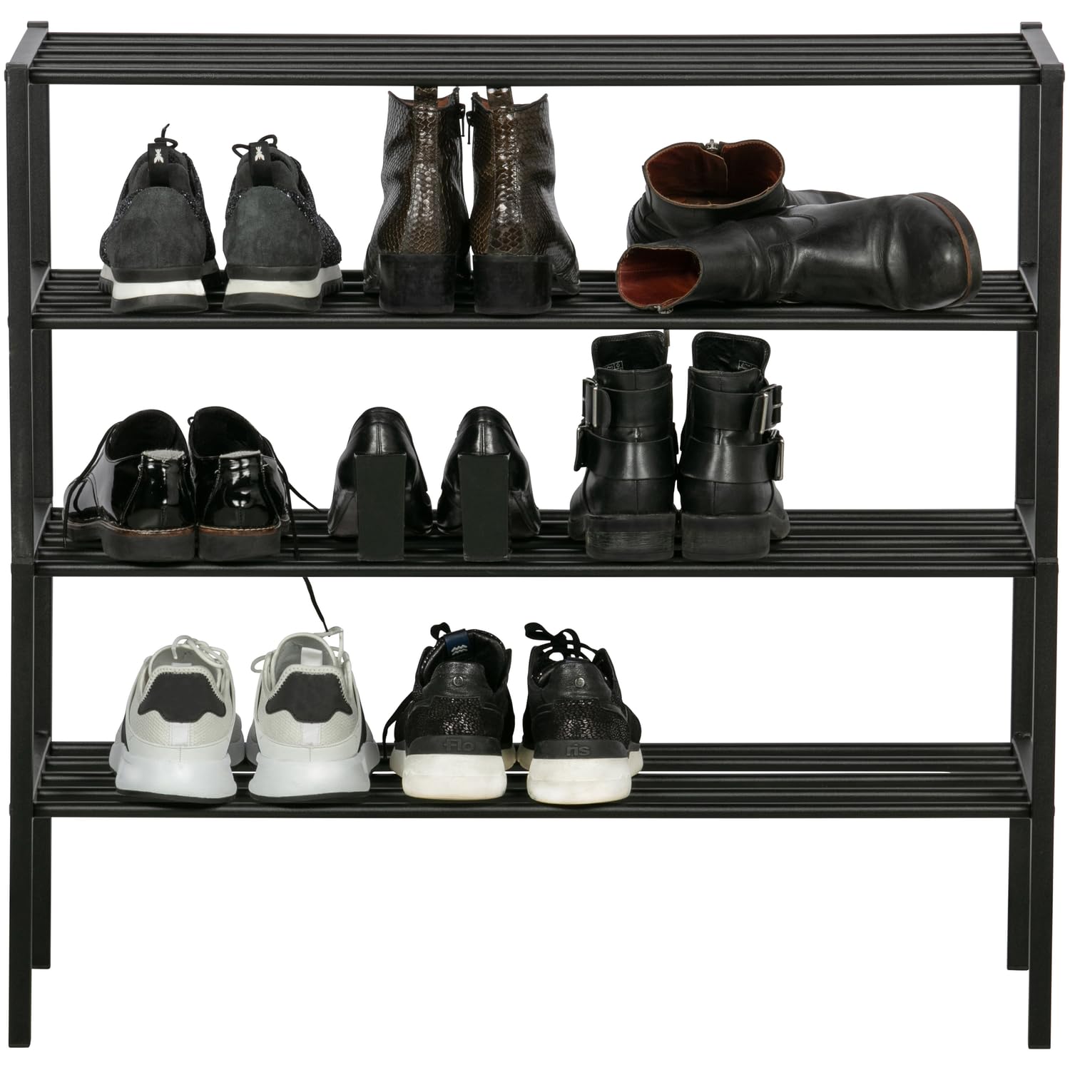 WOOOD Ferro Schuhregal Schwarz - Stapelbares 2-Lagiges Schuhschrank aus Metall Schuhablage 40x85x35 cm