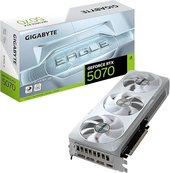 GIGABYTE GeForce RTX 5070 Eagle OC ICE SFF 12G Graphics Card, 12GB 192-bit GDDR7, PCIe 5.0, WINDFORCE Cooling System, GV-N5070EAGLEOC ICE-12GD Video Card