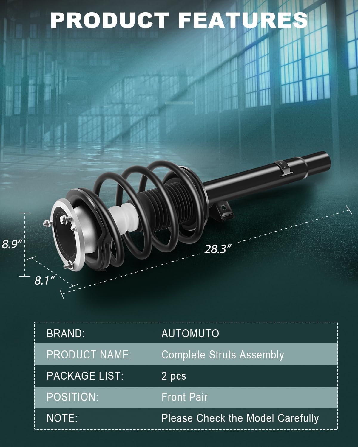 AUTOMUTO Front Pair Complete Struts Spring Assembly Shock Absorber Fit for 01-05 for BMW 320i, 2000 for BMW 323Ci, 99-00 for BMW 323i, 01-06 for BMW 325Ci, 01-05 for BMW 325i Replace for 171582 171581