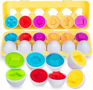 ThinkMax Matching Eggs Toys for Toddlers 1 2 3 Year olds,12 Pack Easter Eggs Baby Color Shape Recognition Sorting & Stacki...