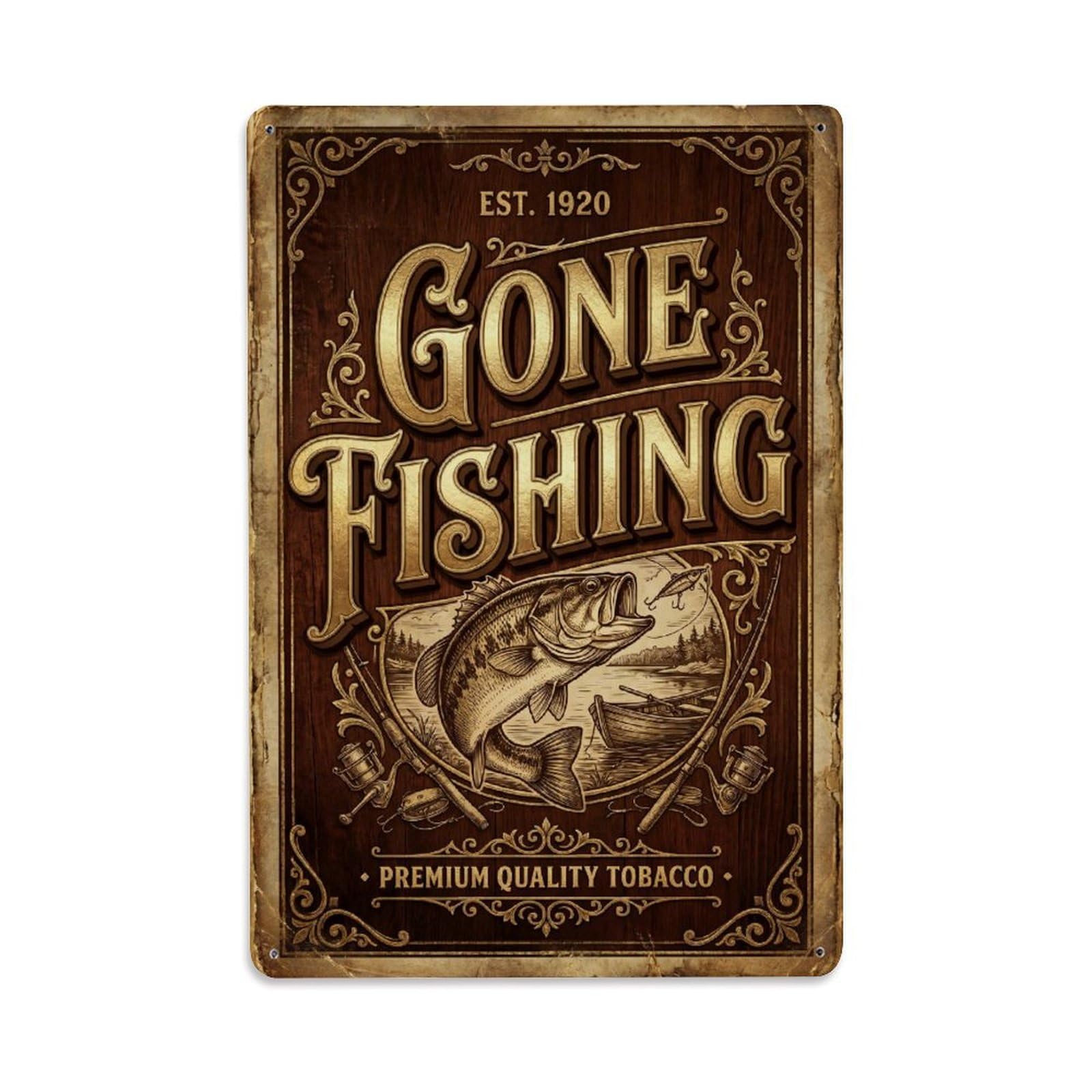 Gone Fishing Fishing Team Vintage Metal Tin Sign Plaque Wall Decor for Cafe, Club, Garden Metal Poster 8x12Inch