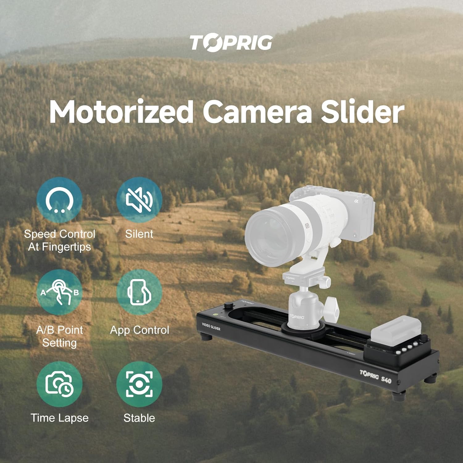 Toprig 16inch/40cm Motorized Camera Slider and NP-F Battery Charger (S40+BC01)