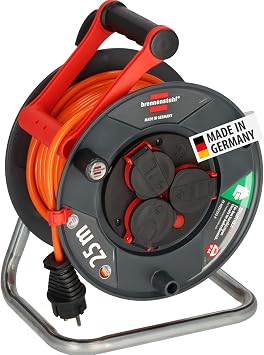 Brennenstuhl Garant V2 IP44 Kabeltrommel 25m Outdoor (Made in Germany, 3 Schutzkontakt-Steckdosen, Überhitzungsschutz, kurzfristiger Einsatz im Außenbereich)
