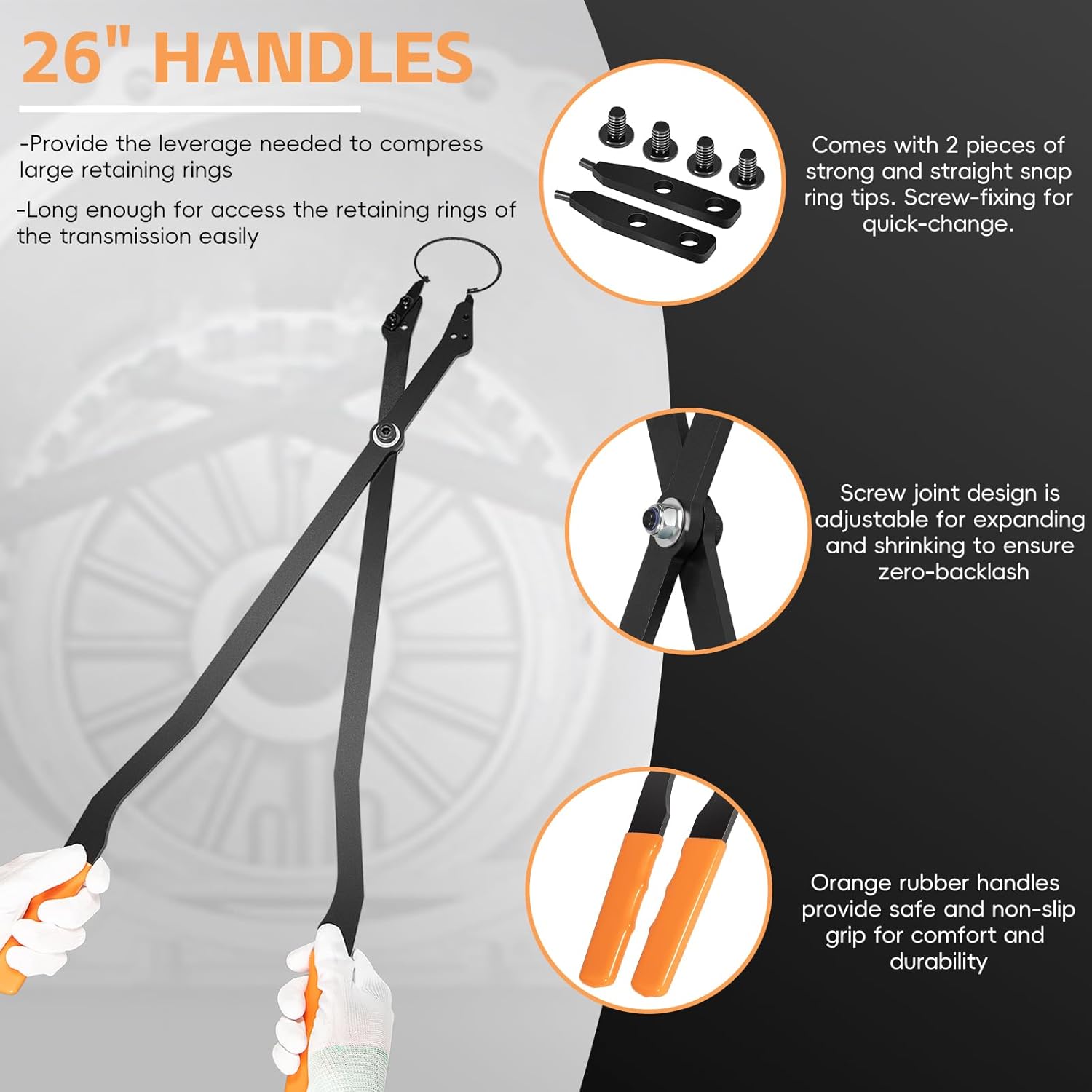 1489-26" Internal Retaining Ring Pliers for GM Transmission Large Snap Ring Pliers Fits 5L40, 5L50, 6L50, 6L80 and 6L90, Heavy-duty Large Snap Ring Removal Plier Tool with Straight Tips