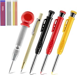 Mechanical Carpenter Pencils Set, Construction Pencils with Center Punch & Carbide Scribe Pen Solid Deep Hole Marking Pencile with 24 Refills for Architect Builders Workshop