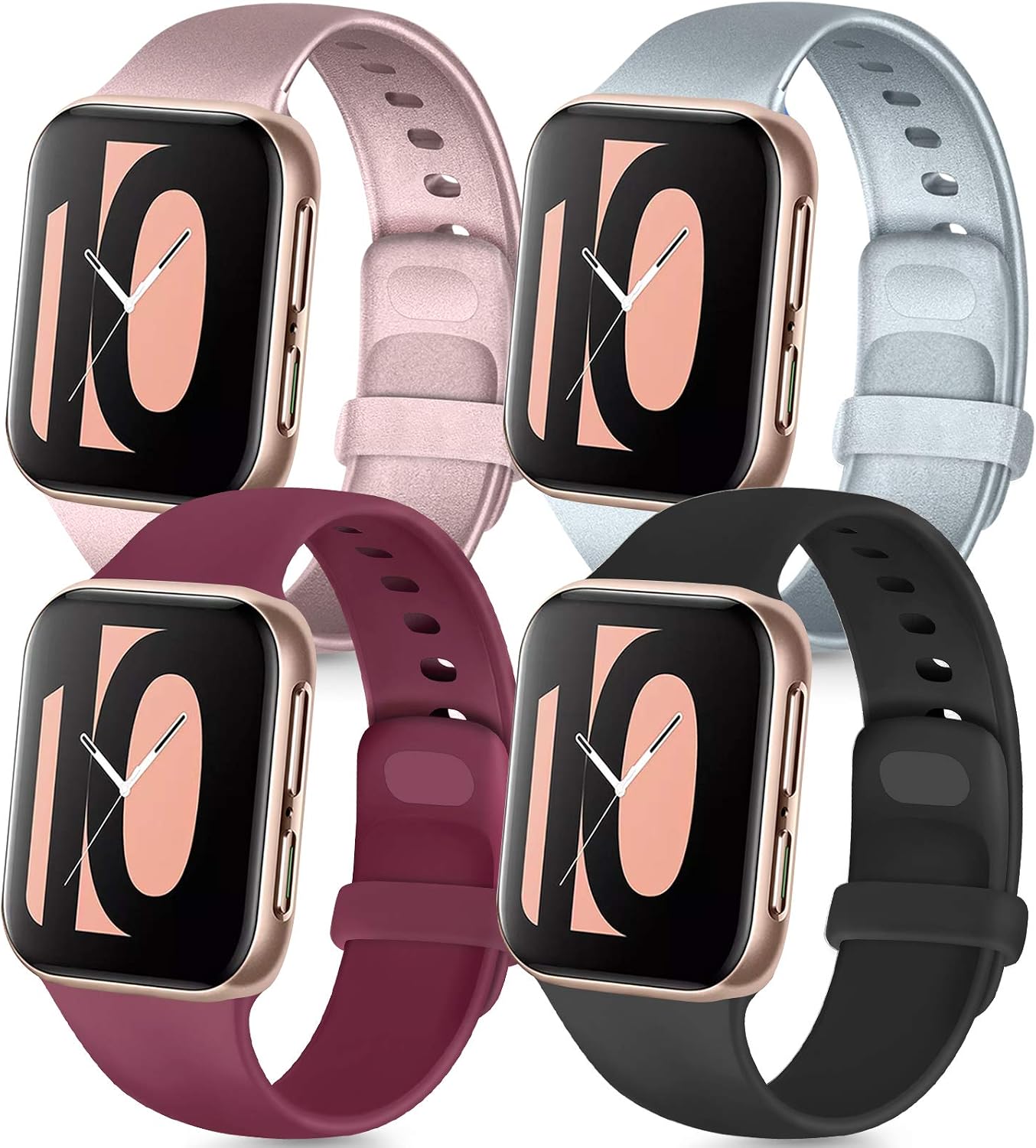 Tobfit 4 Pack Compatible for Apple Watch 38mm 42mm 40mm 44mm Bands, Soft Sport Replacement Watchband for iWatch Series 6 5 4 3 SE (Black/Rose Gold/Silver/Wine red, 42mm/44mm S/M)