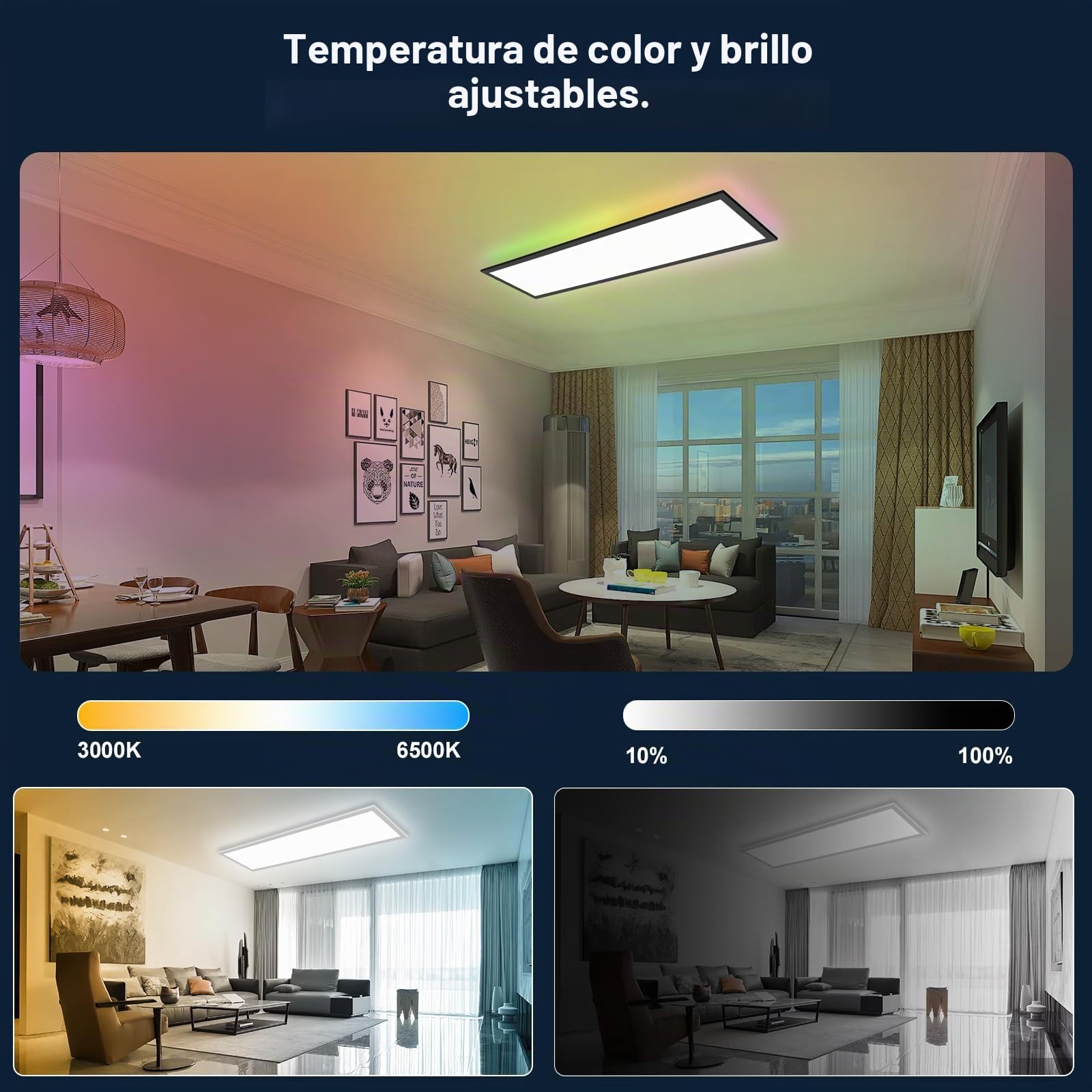 Lámpara de Techo LED Panel Dimmable 120x30cm con Control Remoto, 40W, Panel de Techo con Iluminación Indirecta RGB, Función de Memoria, 3000K-6500K, Luz de Día, para Cocina, Sala de Estar, Oficina