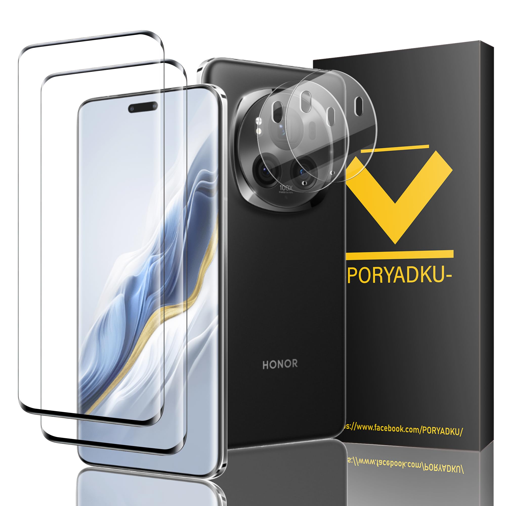 HOMEMO For Honor Magic 6 Pro 2 Pack Screen Protector + Camera Lens Protector, Bubble Free, 9H Hardness, HD Anti-Scratch, Tempered Glass Protective Film