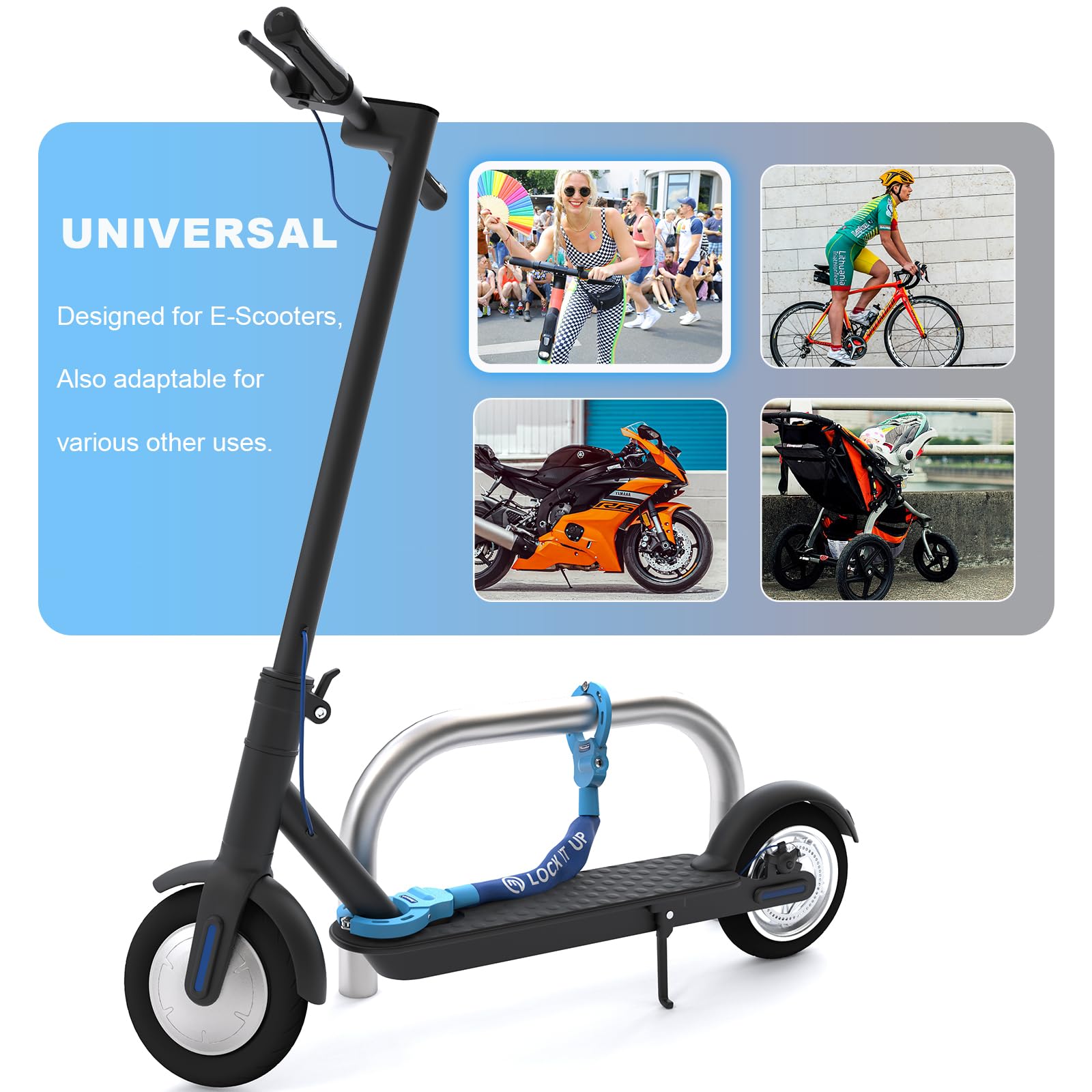 Antifurto Bici | Antifurto Monopattino Elettrico, Catena Lucchetto (4 Colori) Ideali per Biciclette, Scooter Elettrico, Moto