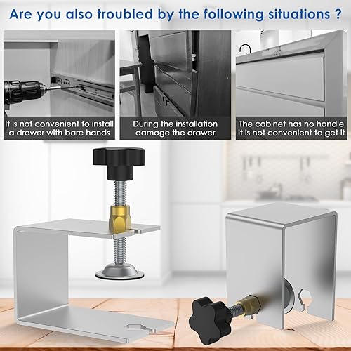 Miniatura 5 de 2 abrazaderas de instalación frontales de cajón, clips de fijación de cajones de acero inoxidable, plantilla ajustable para carpintería, armarios de