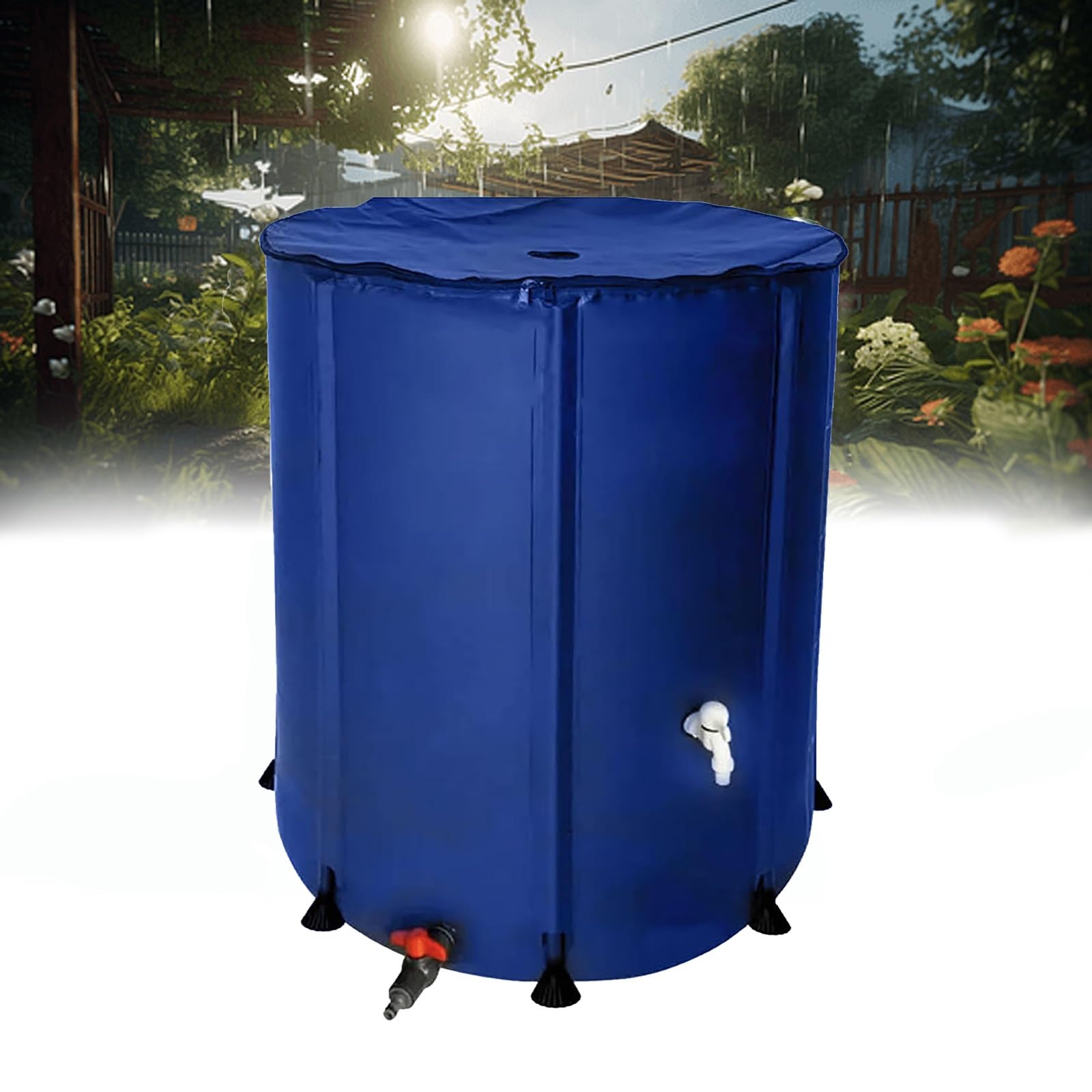 Barril de Lluvia Plegable para jardín, Barril de Lluvia Plegable con Soporte y Grifo, depósito de Agua para jardín de 1000 l y Sistema de recolección de Agua de Lluvia, Azul, 100 x 125 cm