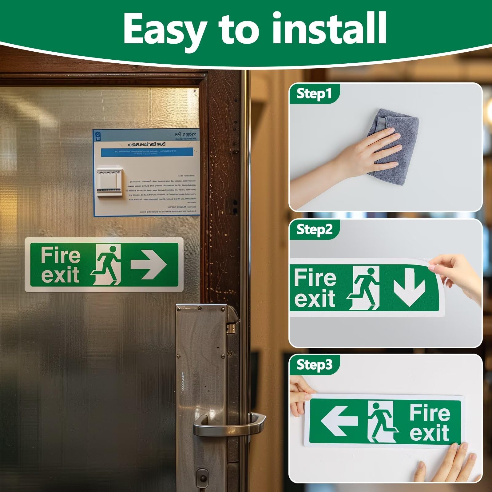 Cartello Uscita Di Sicurezza Seco Fire Exit - Uomo In Corsa E Freccia - 450x150 Mm - Adesivo Semirigido