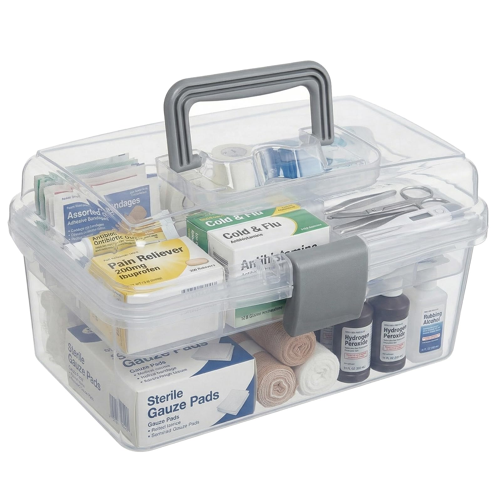 Amazon.com: MyGift 10.2 Inch Transparent Plastic Empty Multipurpose Tackle  Box with Gray Handle and Removable Tray for Tools, First Aid, Sewing Kit,  Arts Crafts Supplies Storage : Arts, Crafts & Sewing