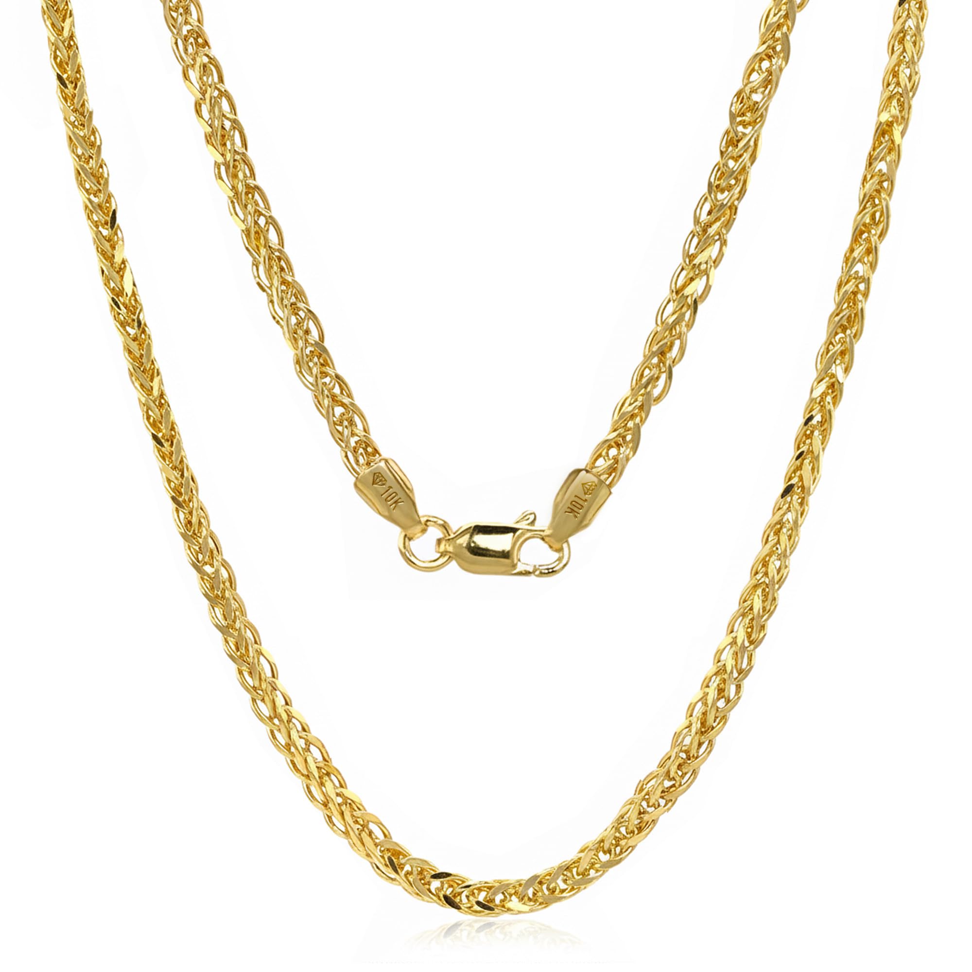 JEWELHEART 10K and 14K Gold Square Wheat Chain 1.7mm 2.2mm 2.6mm 3.2mm 3.9mm 4.5mm Yellow Real Gold Chains For Men Diamond Cut Braided Franco Chain