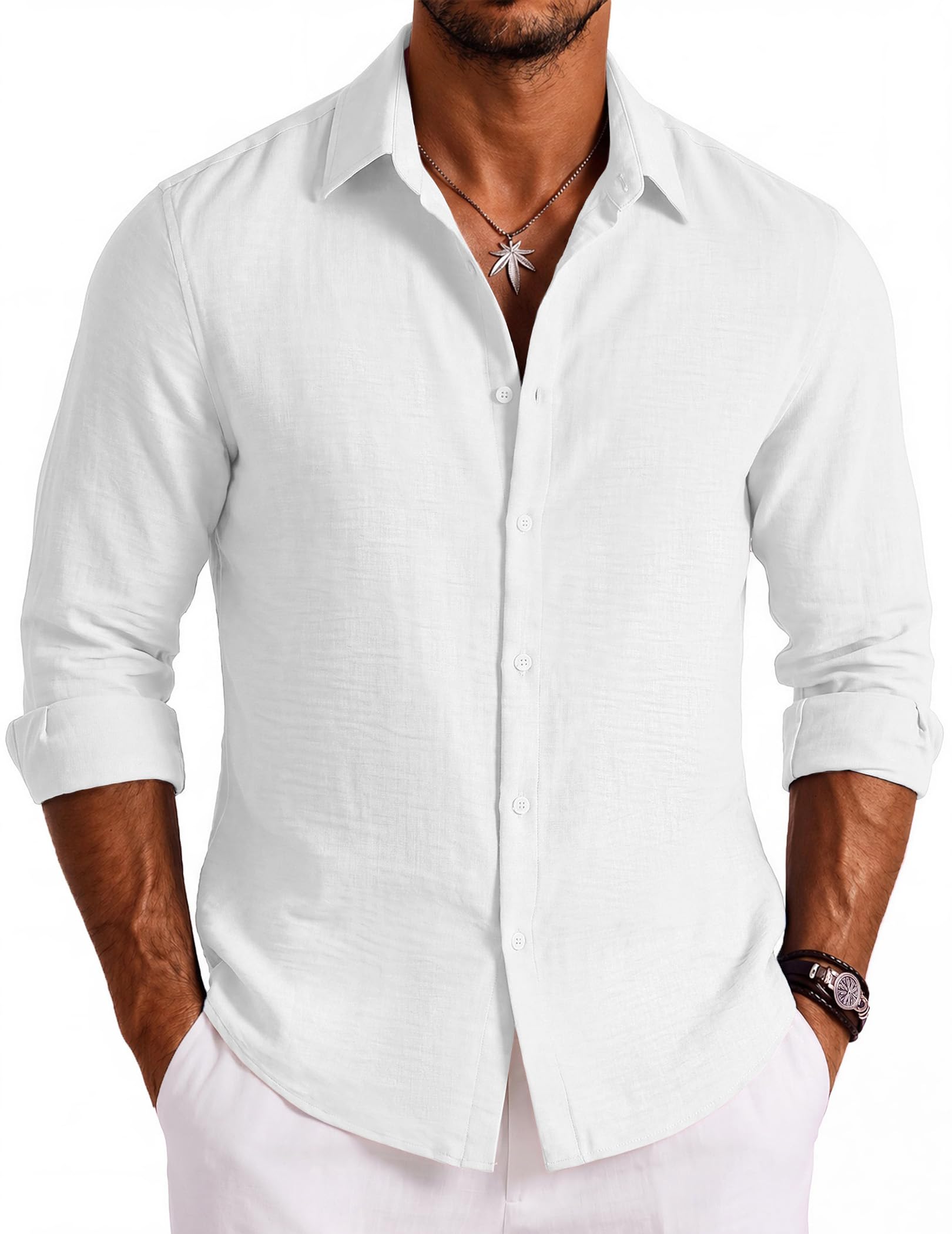 COOFANDY Mens Button Down Shirt Long Sleeve Casual Untucked Shirts Textured Summer Beach Shirts