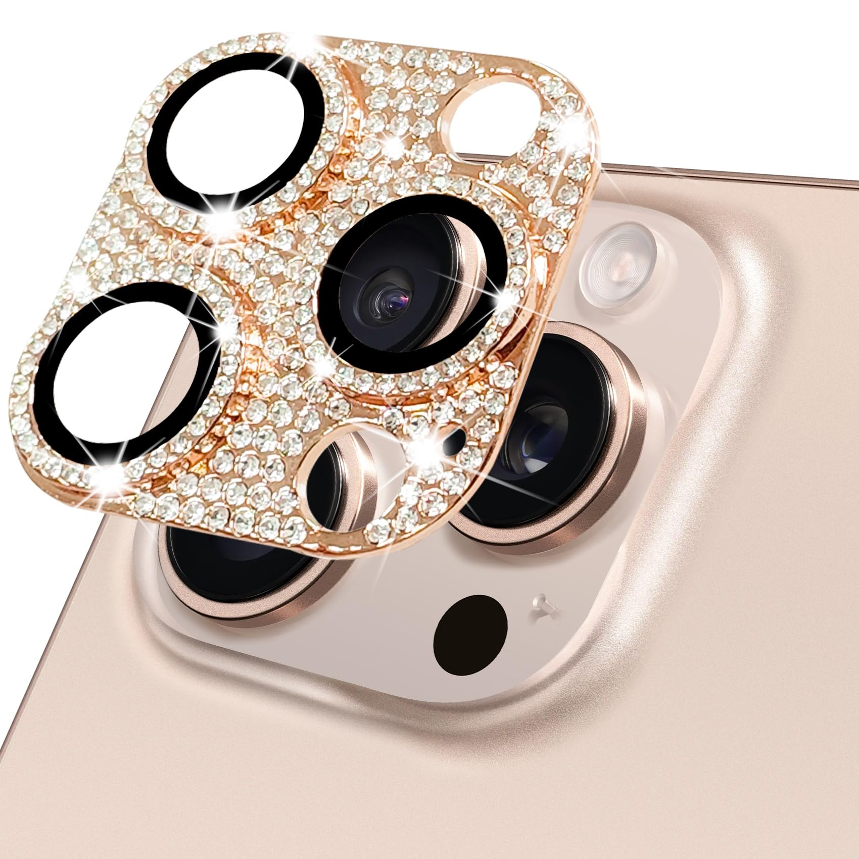 Hsefo Compatible with iPhone 16 Pro and 16 Pro Max Camera Lens Protector, Bling Rhinestone Sparkle Diamond 9H Tempered Glass Lens Cover Shockproof