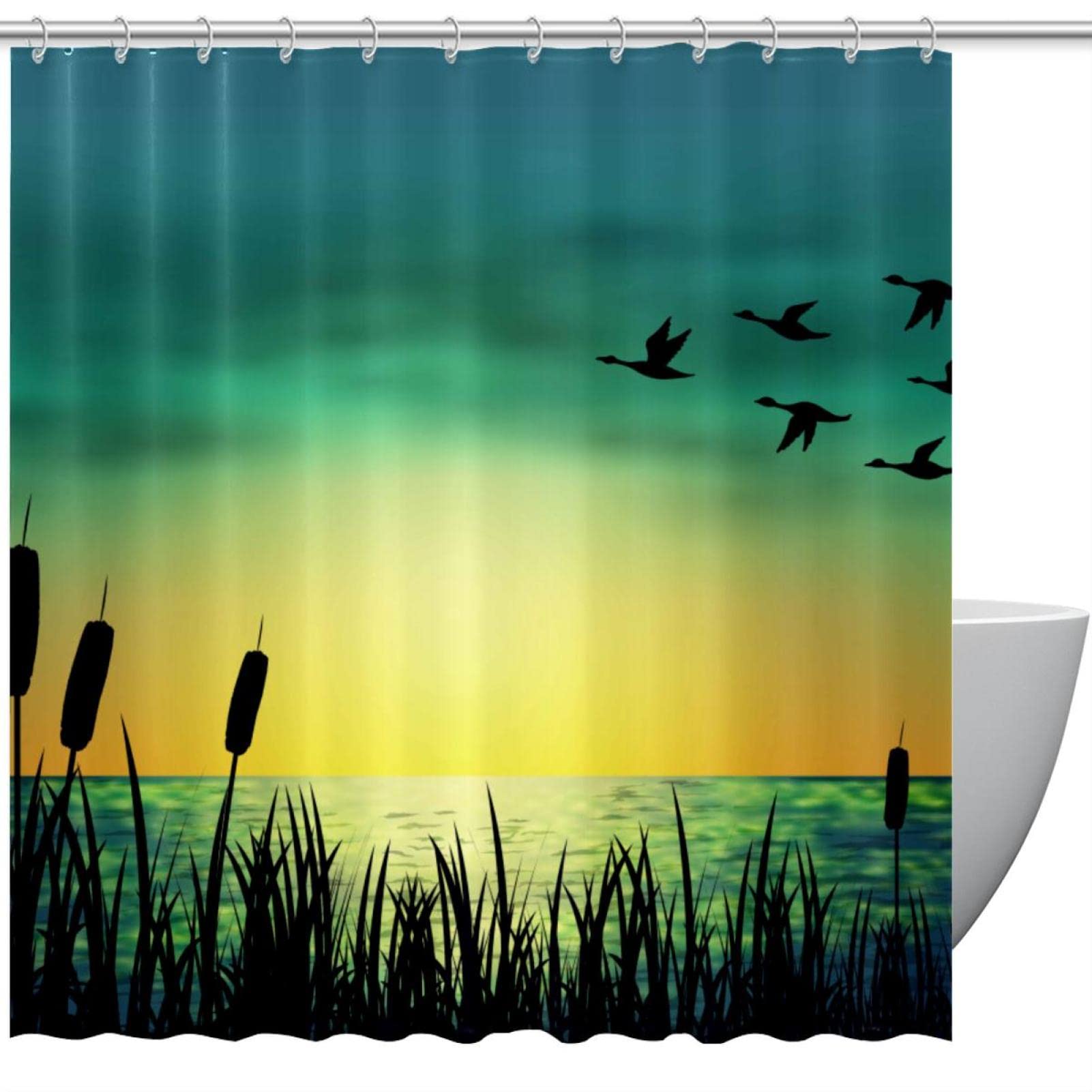 Rideau de douche imperméable oie et cattails 183x183 cm coloré
