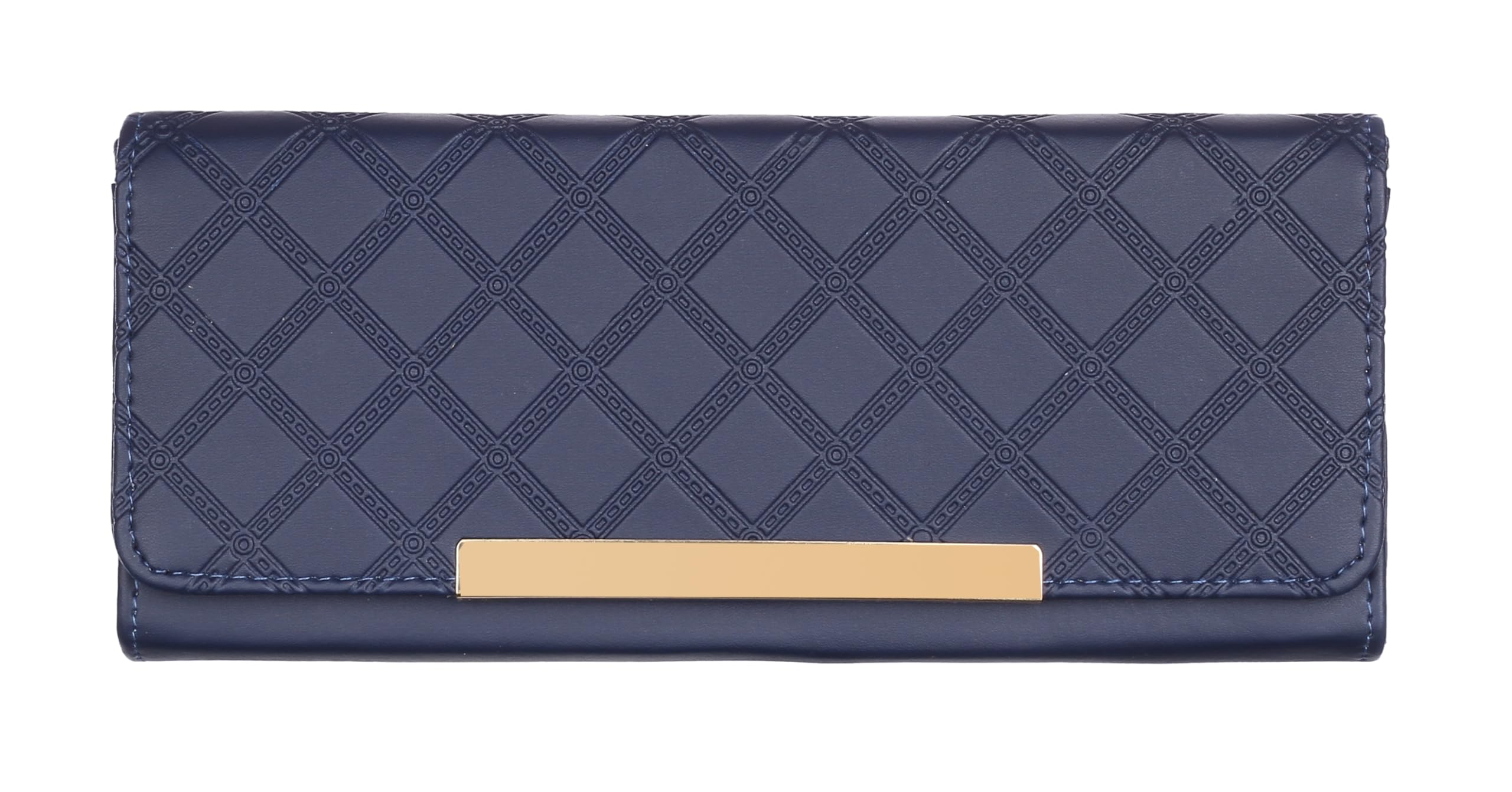 Leather Land Women's Vegan Leather Wallet Clutch,Barfi Pattern, 4 Compartments, Gold Frame (Ink Blue)-image-7