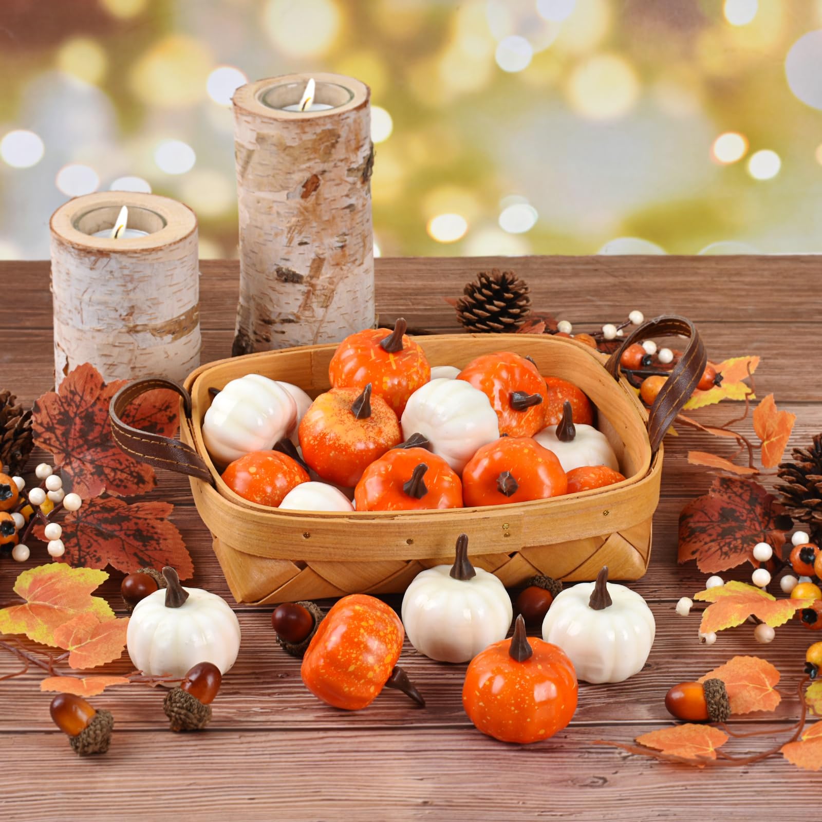 Luckforest Artificial Pumpkins Sets, 16 Pcs Fake Pumpkins Fall Harvest Pumpkins for Crafts Halloween Thanksgiving Decorations Home Kitchen Fruit Model Props