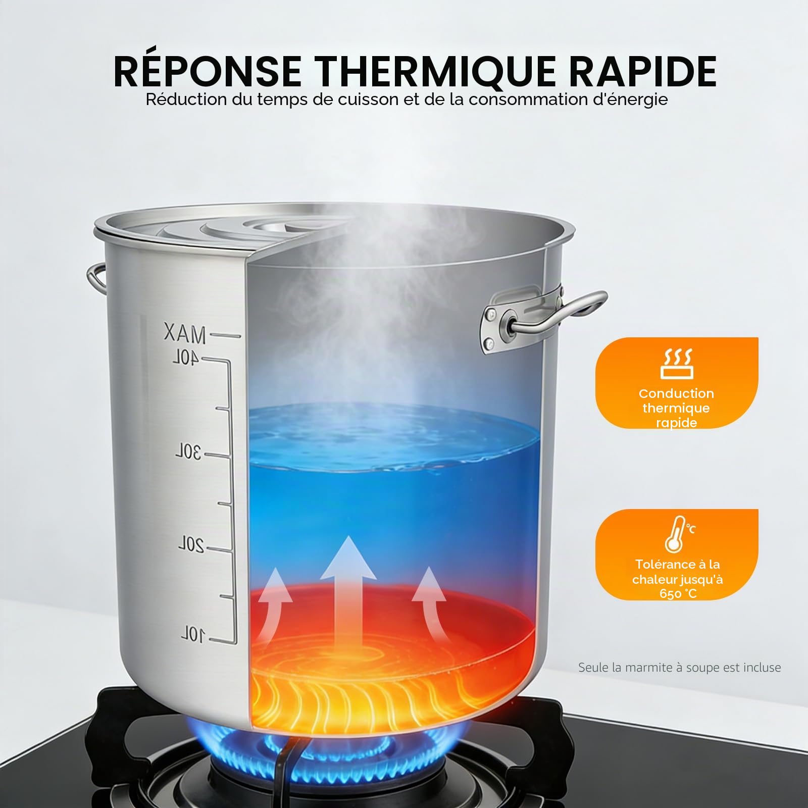 Casserole à soupe Commercial Marmite Avec Couvercle Acier Inoxydable 35L/50L/70L universelle en acier inoxydable marmite Traiteur pot Marmite Convient À La Cuisson (50L)