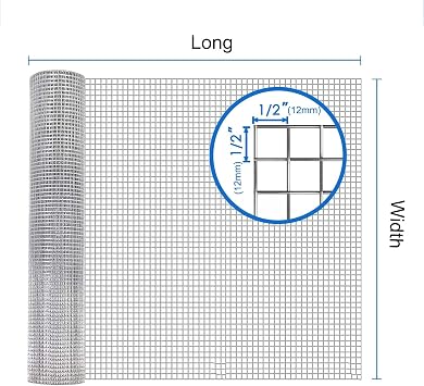 Stainless Steel Welded Wire Mesh 304, 1/2 inch Square Hardware Cloth, Hardware Cloth Wire Mesh, Garden Fence for Chicken Coop Pen Vegetables Garden Animal Control(1.2mX15m(47.2inX49.2ft))
