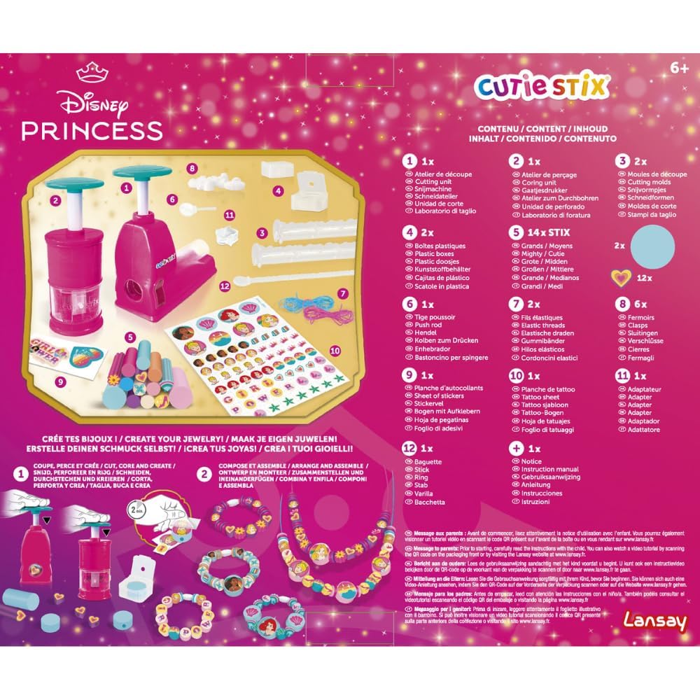 Lansay - CUTIE STIX - Set Disney Princess - Kit Création Bracelets - Crée des Perles avec des Bâtonnets Souples - Découpez et Personnalisez Vos Bijoux - Loisir créatif - Pour Enfants Dès 6 ans