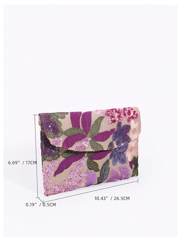Verdusa Women's Evening Handbags Sequin Floral Embroidery Clutch Purses Festival Party Bags Purple One Size by Verdusa - Used condition - Image 4