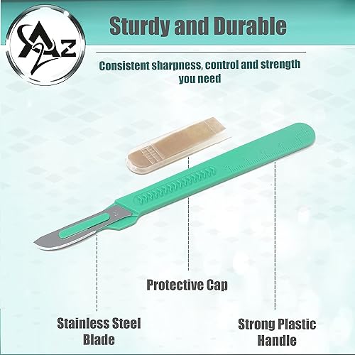 Miniatura 3 de Bisturí facial estéril desechable #20, herramienta de depilación y dermaplaning, cuchillas de acero al carbono de precisión con mango de plástico,