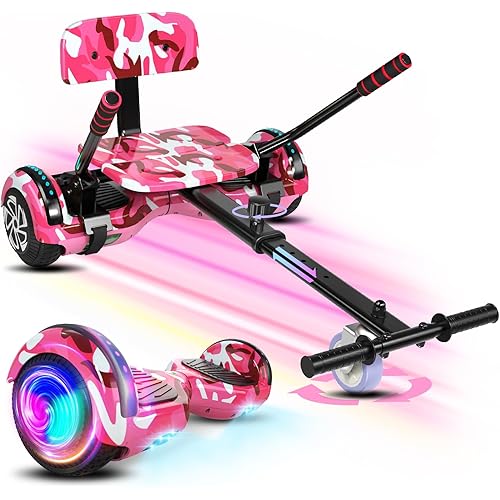 Scooter with Seat Attachment for Kids Adults, 6.5'' 8.5''Balancing Scooter with Bluetooth Speakers & Colorful LED Light with Kart