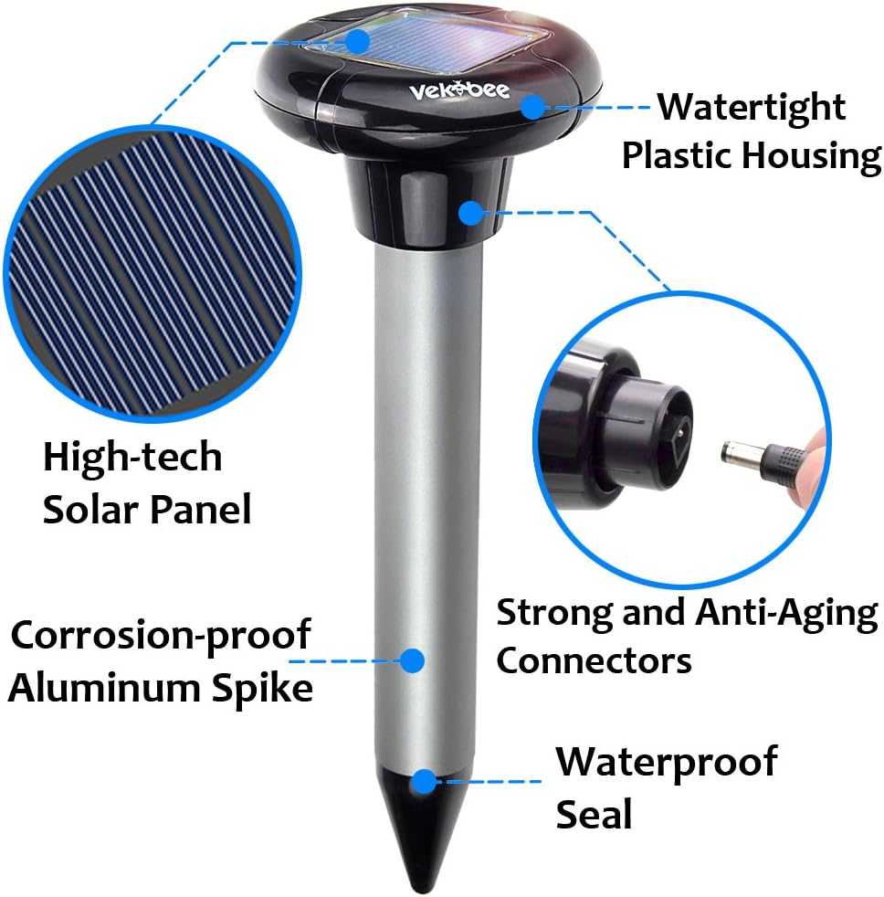 Pack of 8 Sonic Mole Repellent Solar Gopher Repellent Ultra Sonic Vole Chaser Mole Sonic Vibrator Spike Keep Moles Away from Yard Lawn