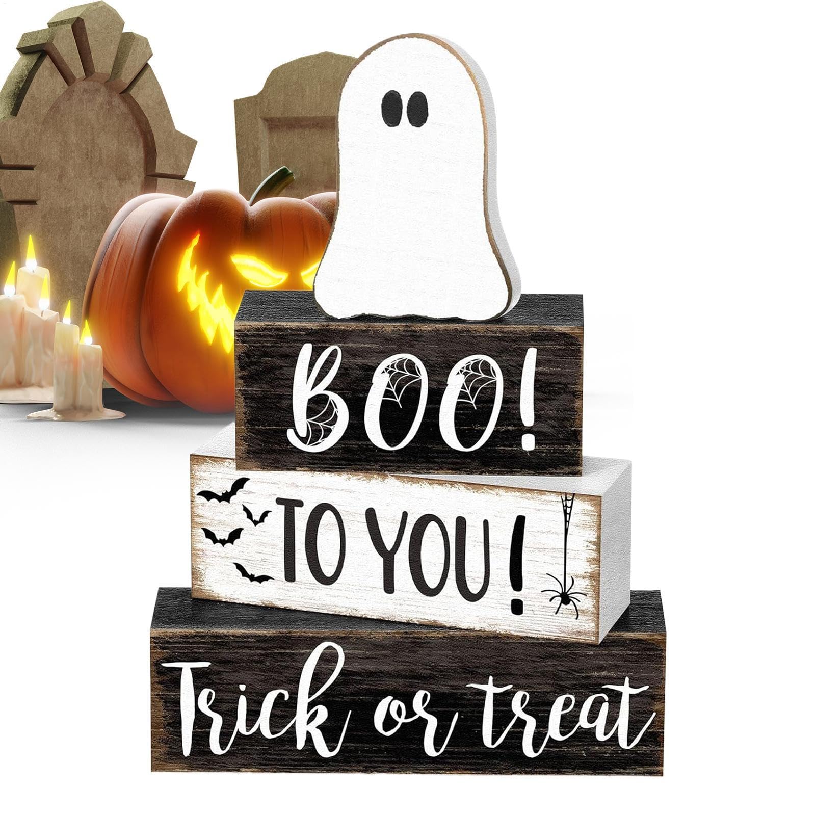 Décoration de bureau effrayante en bois pour fête d'Halloween