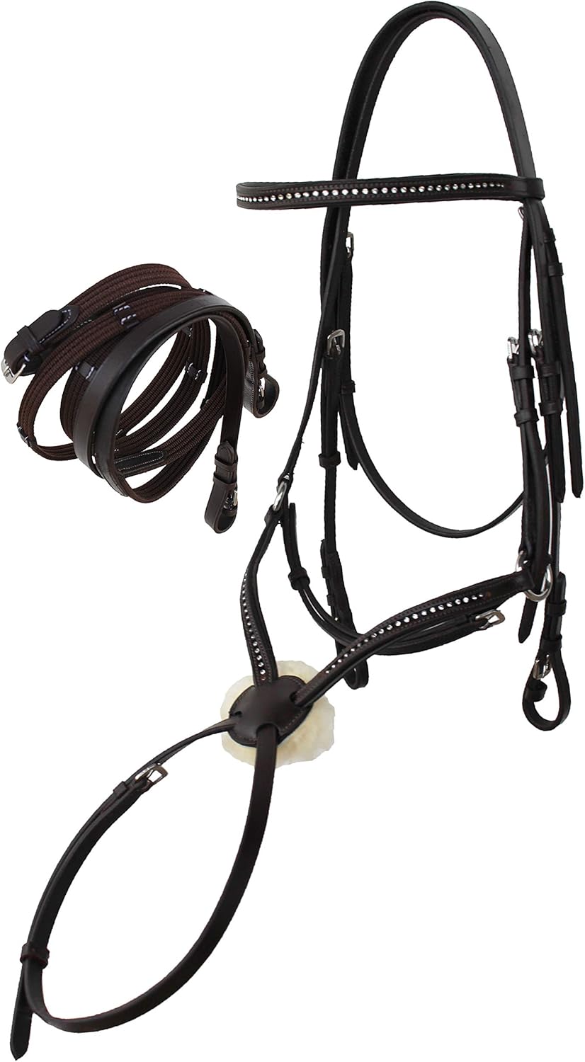 CHALLENGER Cob English Figure Eight Brown Leather Jumping Hunter Bridle Reins 805EB05BR-C