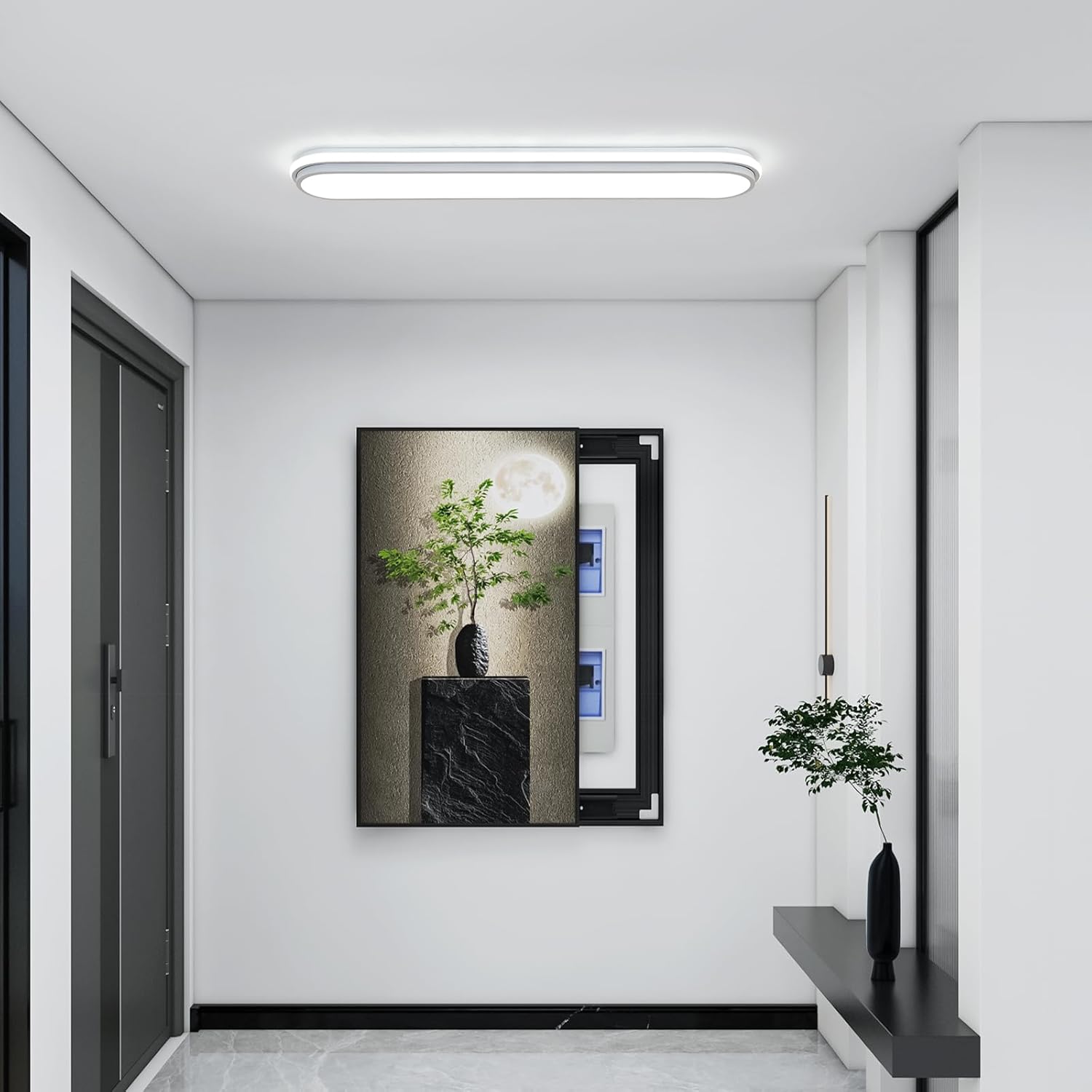 Metal LED Ceiling Light,55W Linear Ceiling Lamp,6500K Cool White Modern Ultra Thin Low Profile Light Fixture for Kitchen, Home & Office Hallway (36.2")