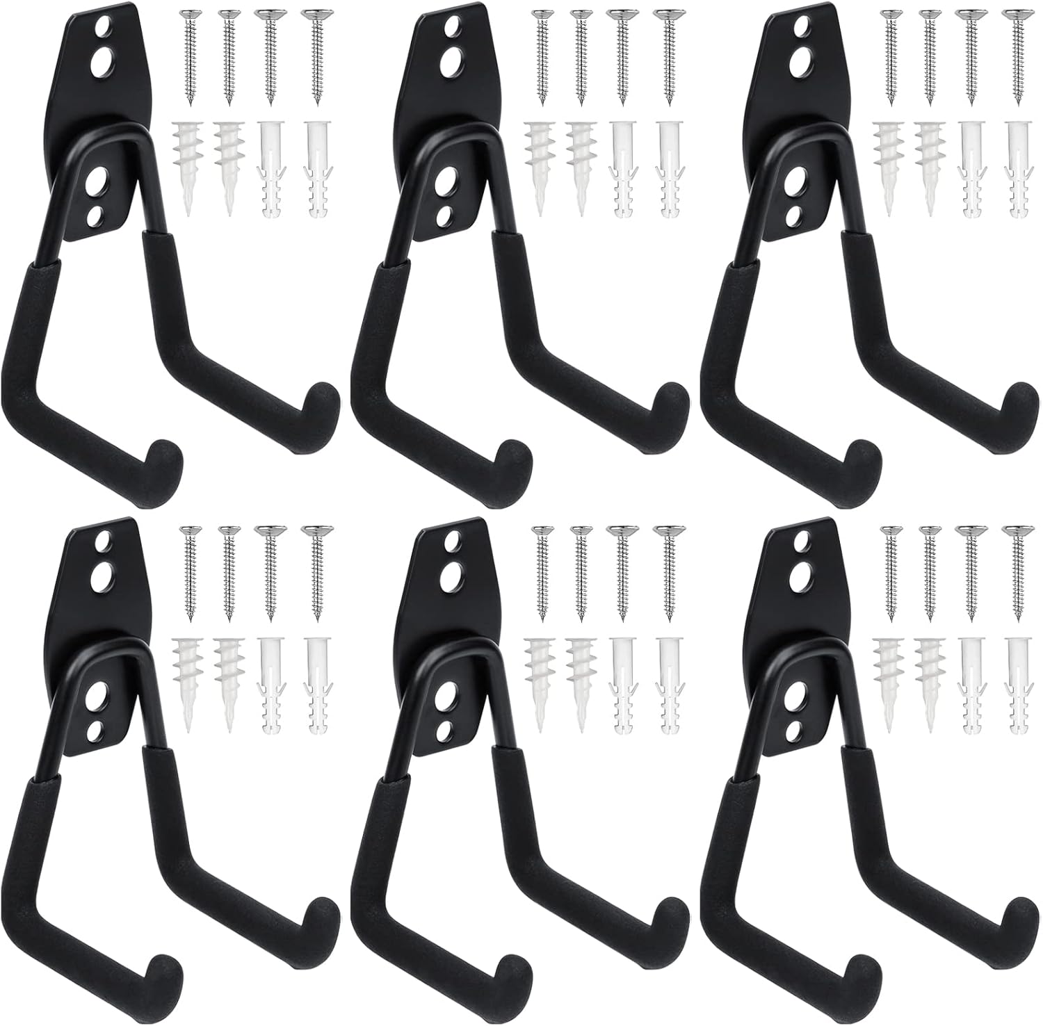Gabrella Garage Hooks Heavy Duty with AntiSlip Coating, 6 Pack Steel