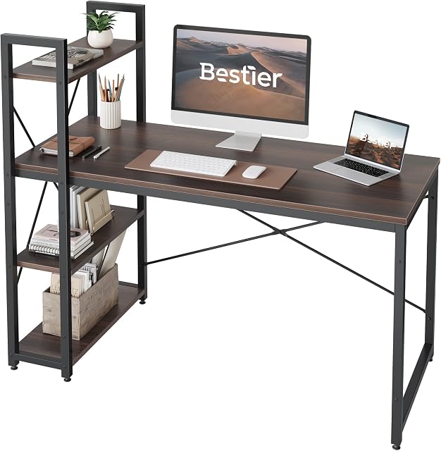 Bestier Computer Desk with Storage Shelves Writing Desk with Shelves 141CM Reversible Computer Desk with Bookshelf for Home Office Small Space