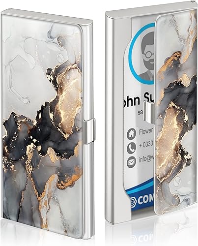 Miniatura 2 de Swooflia Funda de metal para tarjetas de visita para mujeres y hombres, Gris Mármol