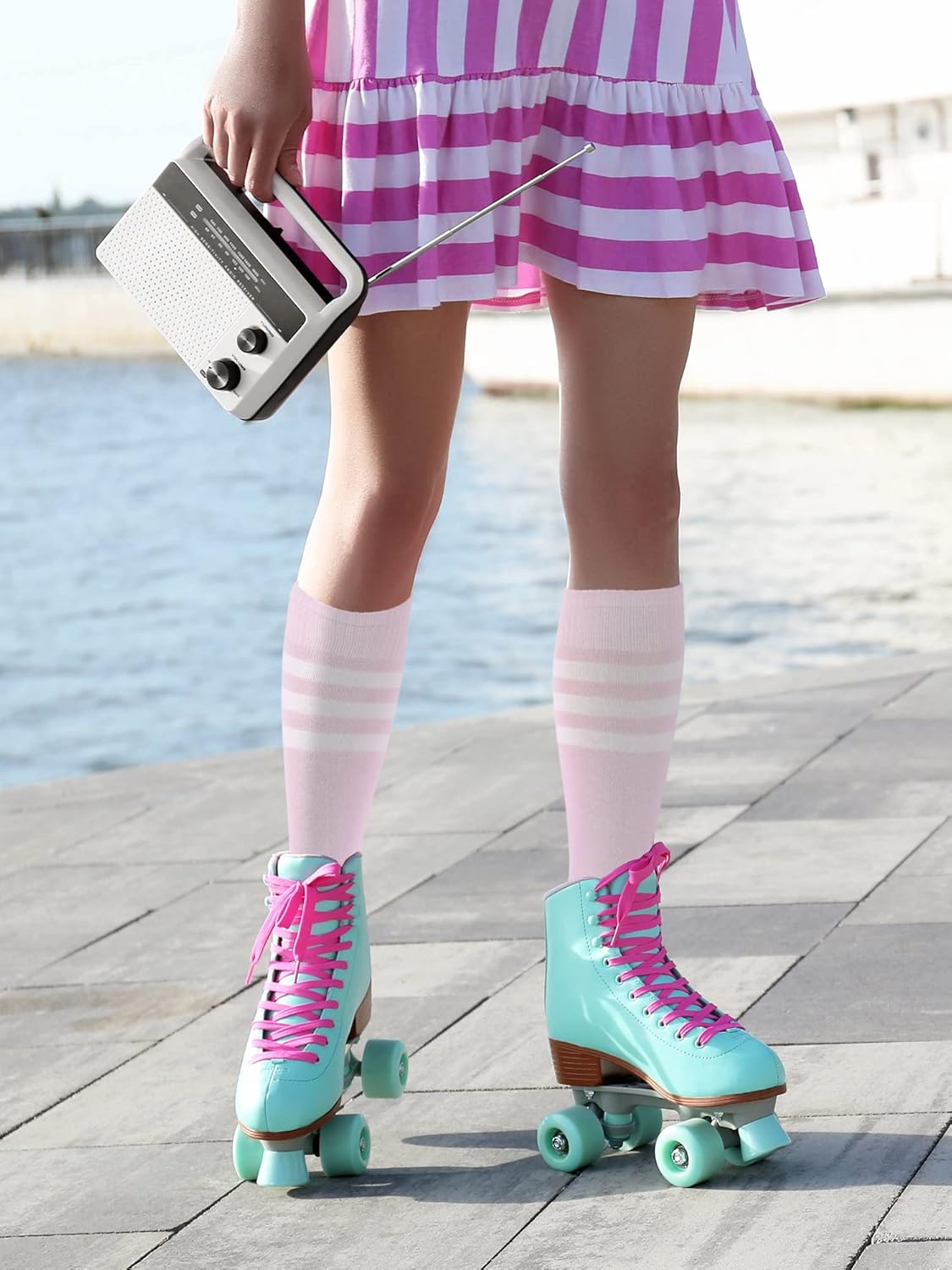 SATINIOR 4 Pairs Colorful Neon Knee High Socks Colorful Striped Football Soccer Athletic Socks for Adult Women - Image 6