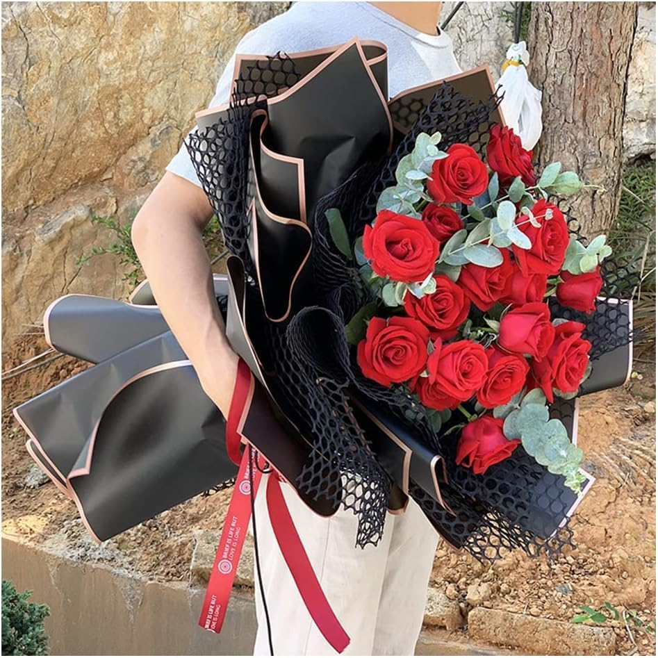 Miniatura 6 de XIGUI 20 hojas de papel de regalo de flores con borde dorado, suministros de ramo de floristería coreana, manualidades, embalaje de regalo o